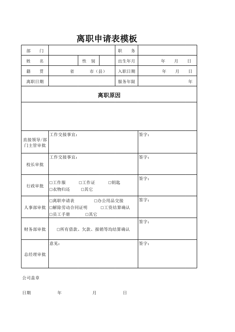 离职申请表手机版离职申请表免费模板-第2张图片-太平洋在线下载